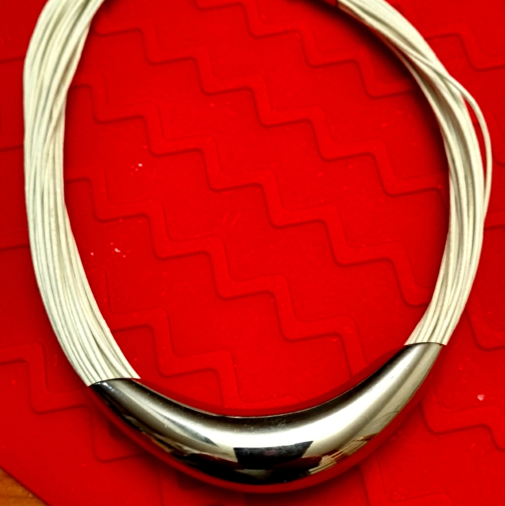 Stainless Steel and leather 16-18 inch necklace